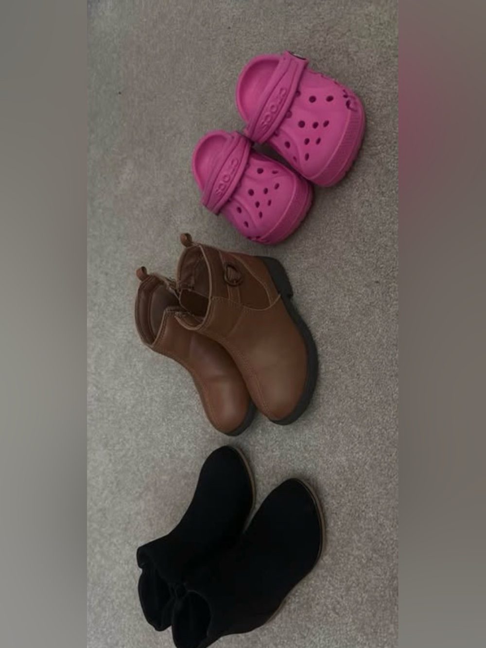 Toddler size 7 boots & crocs